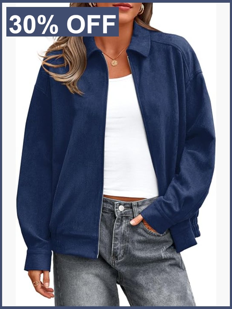 Faux Suede Bomber Jacket Women Fall Winter Casual Zip Up Oversized Coat